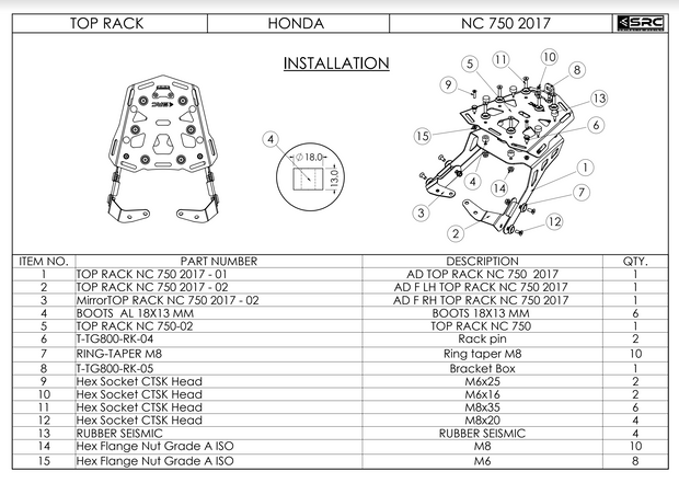 Rear Cargo Tail Rack HONDA NC750 (D)