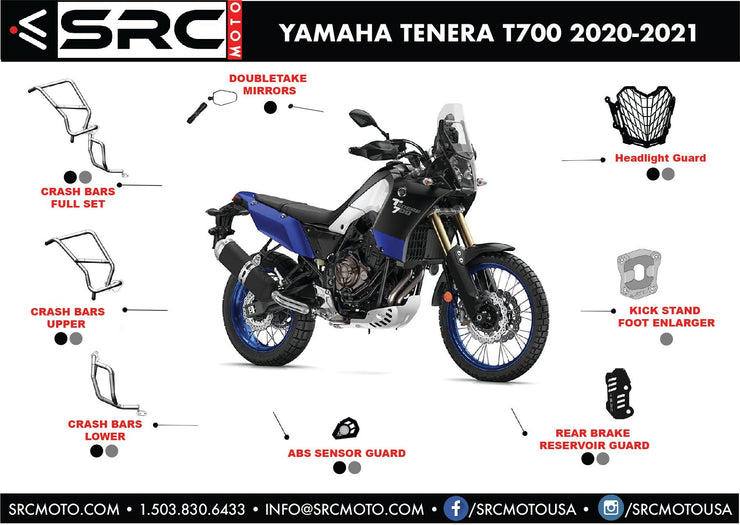 Protective Aluminum Skid Plate/Lower Engine Sump Guard  - Yamaha Ténéré 700 V2 (with Side Wings!)